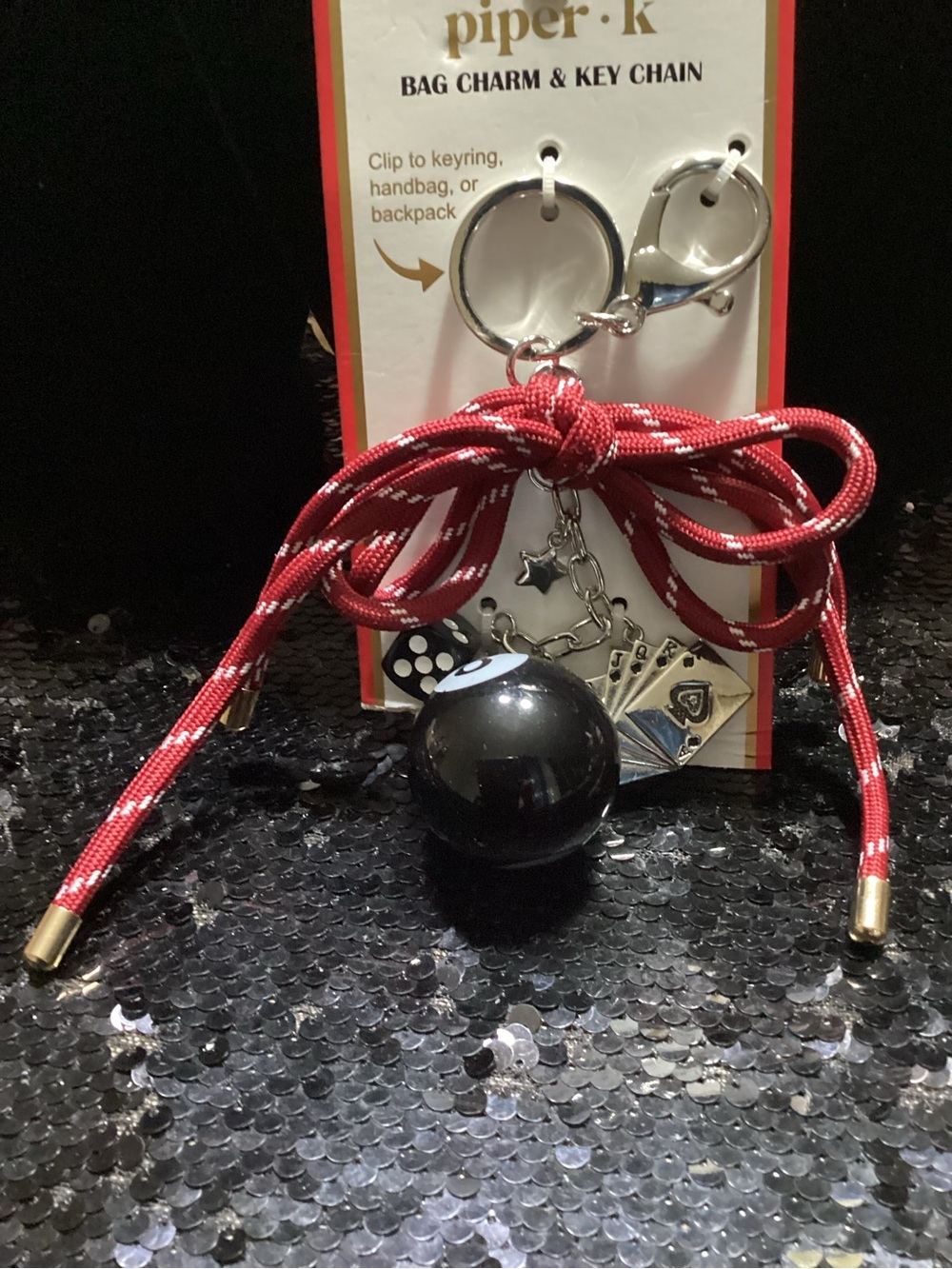 piper⋅k Red and Black Key & Card Holder Bag Charm